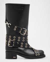 Buckle Belt Leather Combat Boots