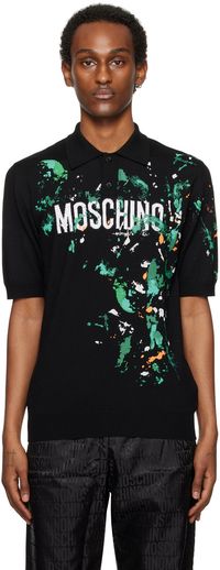 Moschino Black Paint Splatter Polo