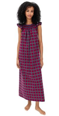 Folkloore Malagassy Smocked Nightdress Burgundy Tartan One Size