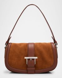 T-Bar Saddle Suede & Leather Shoulder Bag