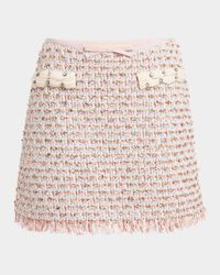Fringed Ribbon-Trim Tweed Mini Skirt