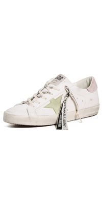 Golden Goose Super Star Bio Based Upper Suede Star And Heel Sneakers White/Light Green/Antique Pink 38