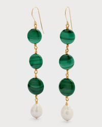 Malachite and Pearl Linear Drop Earrings