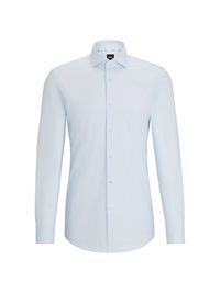 Men's Slim-Fit Shirt in Easy-Iron Structured Stretch Cotton - Light Blue - Size 14.5