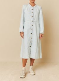 Indi & Cold - Robe chemise midi en coton - Taille L - Bleu