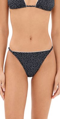 STAUD Sisley String Bikini Bottoms Black Woodblock Ditsy Floral L