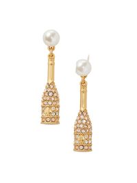 Women's Celebration Gold-Plated, Cubic Zirconia & Faux Pearl Charm Drop Earrings - Neutral Plaid