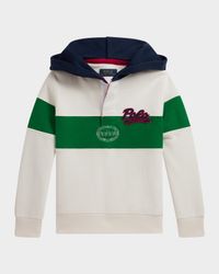 Boy's Logo Fleece Rugby Hoodie, Size 2-7