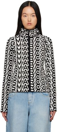 Marc Jacobs Pull à capuche 'The Monogram Scuba Zip Up' noir et beige