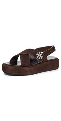 Tory Burch T Lock Platform Sandals 40mm Dark Cocoa 5.5