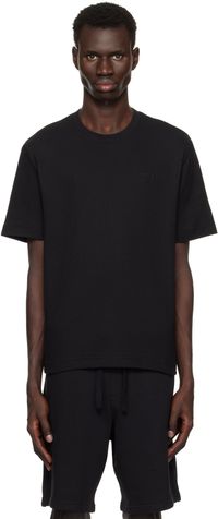 Hugo Black Waffle-Structured Logo Embroidered T-shirt