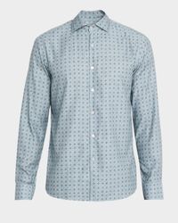 Men's Cotton and Lyocell Geometric-Print Sport Shirt