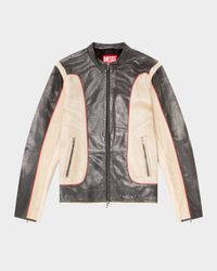 Men's L-Evert Leather Color Block Moto Jacket