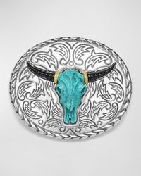 Men's Sterling Silver 18K Anthem Turquoise Longhorn Belt Buckle, 85mm