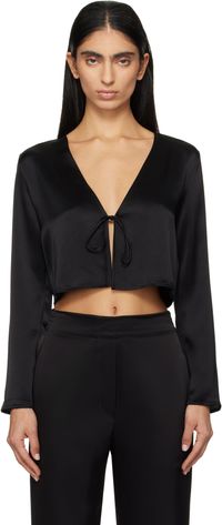 LESET Black Barb Long Sleeve Tie Blouse