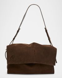 Baggy Large Shoulder Bag in Suede