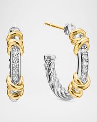 Petite Helena Hoop Earrings in Sterling Silver with 18K Gold & Diamonds - 0.75"