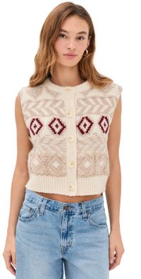 LE JEAN Fair Isle Vest Camel/Cream L