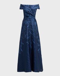 Off-Shoulder Metallic Jacquard Gown
