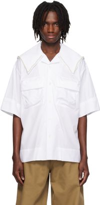 Simone Rocha White Cargo Flap Pocket Sailor Collar Shirt