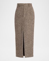 Diagonal Wool Tweed Midi Sartorial Pencil Skirt
