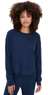 Z Supply Elfie Rib Long Sleeve Top Blue Sapphire XL