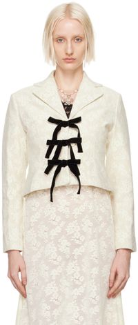 Yuhan Wang Blouson blanc cassé en dentelle à motif fleuri et à boucles