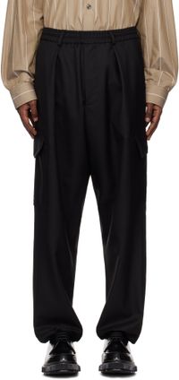 Lownn Pantalon cargo noir en sergé de laine
