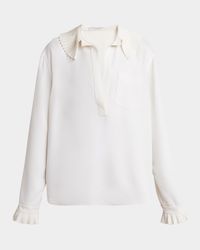 Pleated Ruffle Collared Blouse