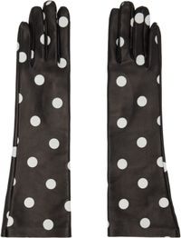 Moschino Black & Off-White Short Leather Gloves