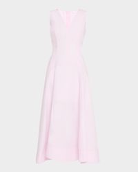 V-Neck Drop Waist Cotton Poplin Midi Dress