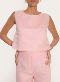 Kookai - Top col rond en lin - Taille 42 - Rose