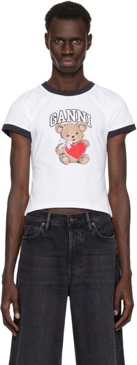 GANNI White Basic Jersey Bear T-shirt