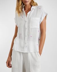 Whitney Palm Tree Embroidered Button-Front Shirt