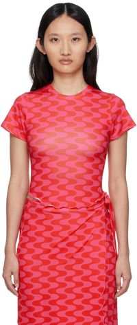 FENSI SSENSE Exclusive Pink & Red Waves T-Shirt