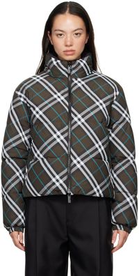 Burberry Khaki Check Reversible Down Puffer Jacket
