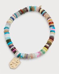 6mm Rainbow Heishi Bracelet With Small Diamond Shield Charm