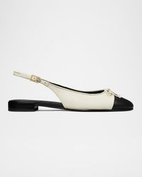 Cap-Toe Leather Slingback Ballerina Flats