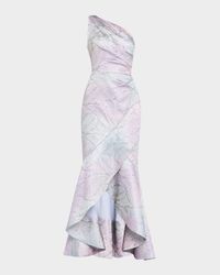 High-Low Metallic Jacquard Gown