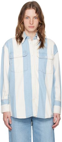 Frame Chemise Borrowed blanc et bleu en denim