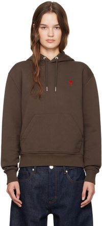 AMI Paris Pull à capuche brun à logo Ami de cœur