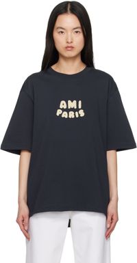 AMI Paris Navy Cotton 'Ami Paris' Patch T-shirt