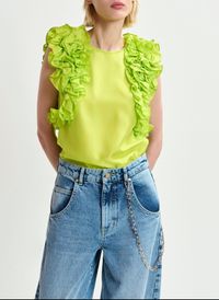 Essentiel Antwerp - Top sans manches à volants en soie - Taille 2XL - Vert