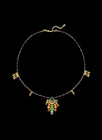 Hipanema - Collier ras de cou avec perles cabochon central et pampilles - Taille Unique - Doré