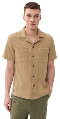 Polo Ralph Lauren Cotton Linen Waffle Knit Andy Camp Shirt Coastal Beige S