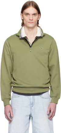 Lacoste Khaki High-Neck Zip-Up Fleece Sweatshirt