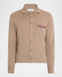 Men's Wool Knit Grosgrain-Trim Pocket Cardigan