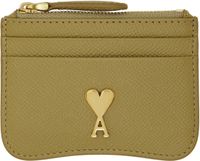 AMI Paris Khaki Leather Zipped Card Holder