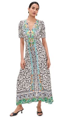 SALONI Lea Silk Maxi Dress Paeonia Border Plmt 10