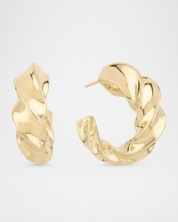 14K Gold Wide Twisted Hollow Hoop Earrings